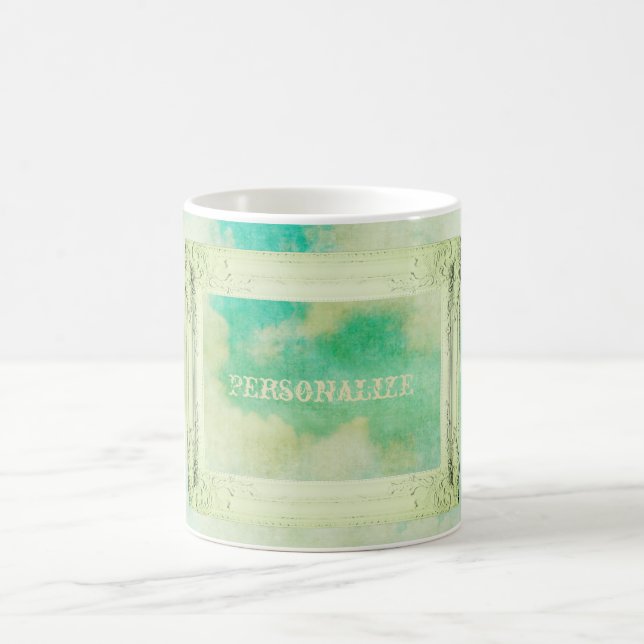 Victorian frame sky cloud painting elegant teal  coffee mug (Center)