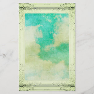 Victorian frame sky cloud painting teal cream stationery