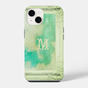 Victorian frame sky painting elegant teal cream iPhone 14 case