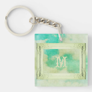 Victorian frame sky painting elegant teal cream key ring