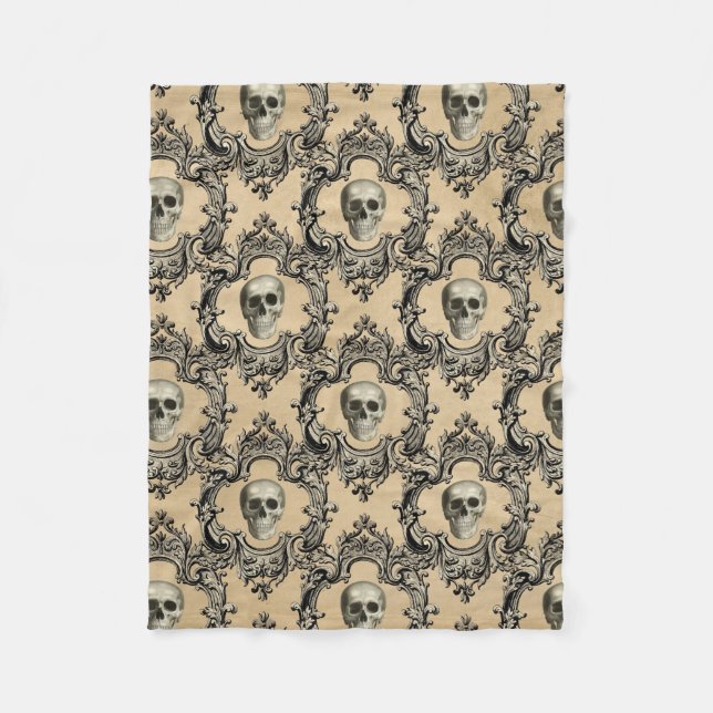 Victorian Framework Skulls Goth Skeleton Gothic Fleece Blanket (Front)
