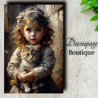 Victorian Freckled Girl with Kitten Decoupage Tissue Paper