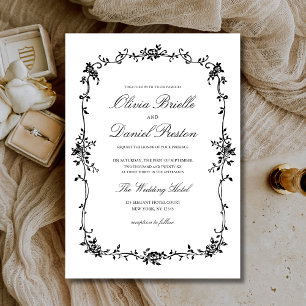Victorian French Black Floral Elegant Wedding Invitation