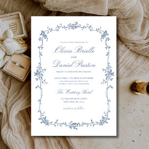 Victorian French Blue Floral Elegant Wedding Invitation