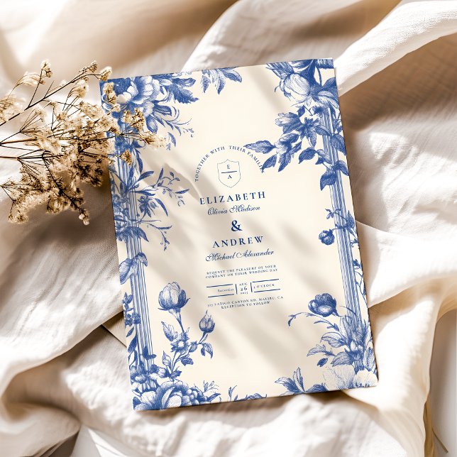 Victorian French Blue Floral Wedding Invitation (Creator Uploaded)