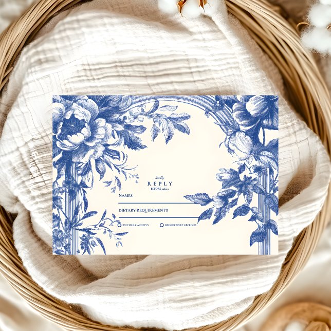 Victorian French Blue Floral Wedding RSVP Card (Creator Uploaded)