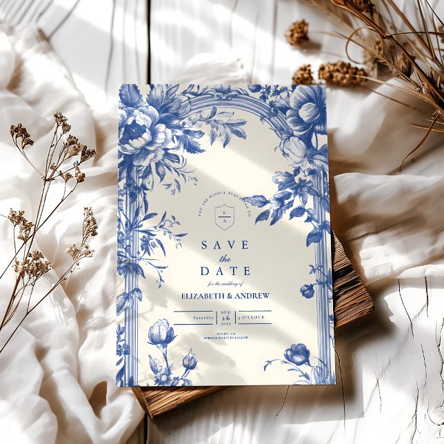 Victorian French Blue Floral Wedding Save The Date (Creator Uploaded)