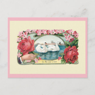 Victorian Friendship Swan Art Blank Postcard