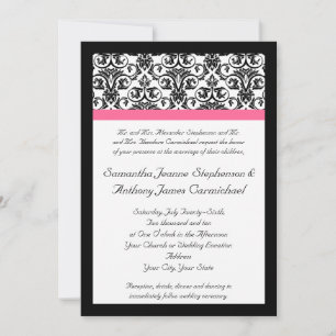 Victorian Fuchsia Pink and White Damask Invitation