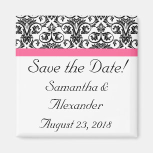 Victorian Fuchsia Pink and White Damask Magnet
