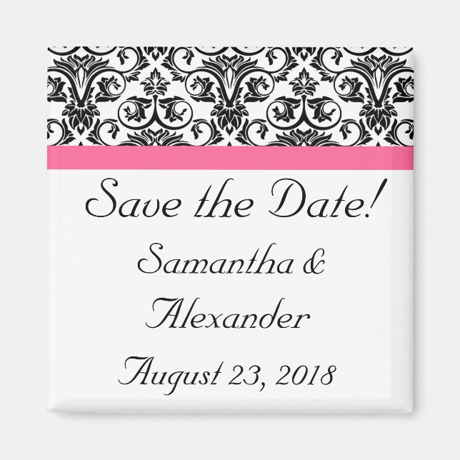 Victorian Fuchsia Pink and White Damask Magnet (Front)