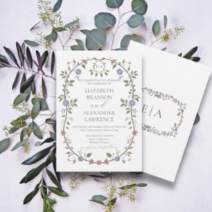 Victorian Garden Dusty Blue Monogram Invitation