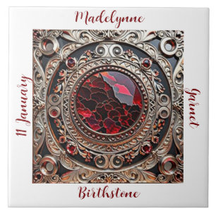 Victorian Garnet January Birthstone Ceramic Tile