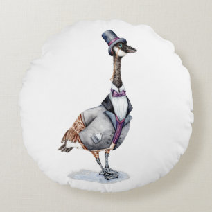 Victorian Gentleman Goose in a Top Hat Round Cushion