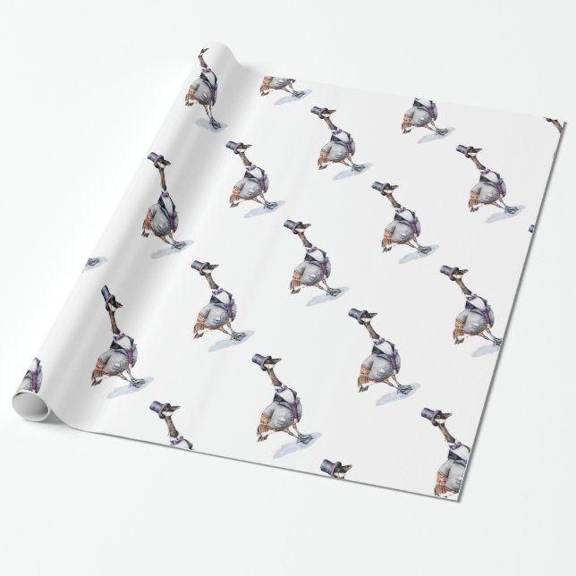 Victorian Gentleman Goose in a Top Hat Wrapping Paper (Unrolled)