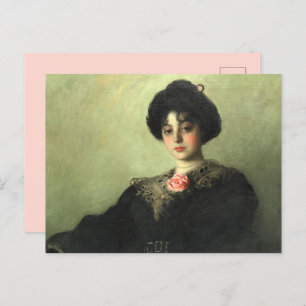 Victorian Gibson Woman With Rose Black Dress Postcard