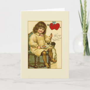 Victorian Girl and Puppy Valentine's Day Card