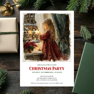 Victorian girl awaits Santa printable holiday  Invitation