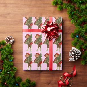 VICTORIAN GIRL CHRISTMAS ANTIQUE PINK WRAPPING PAPER