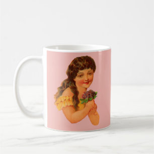 Victorian girl holding violets coffee mug