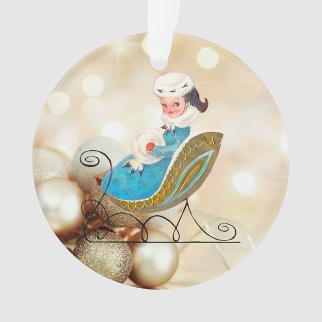 Victorian Girl on Old Fashioned Sled Ornament (Front)