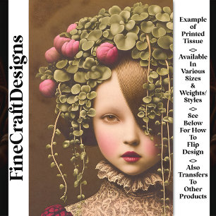 Victorian Girl, Pink Buds Green Vine BF2 Decoupage Tissue Paper