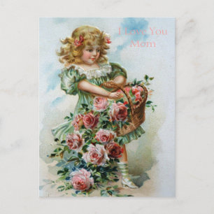Victorian Girl Roses English Love Mum Gardens Postcard