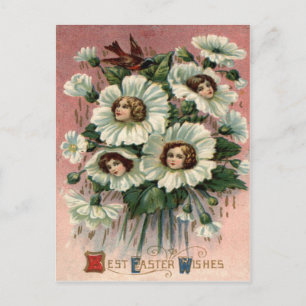 Victorian Girl White Flower Postcard