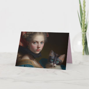 VICTORIAN GIRL WITH CAT BIRTHDAY GREETING CARD