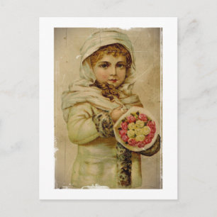 Victorian Girl with Christmas Roses Holiday Postcard