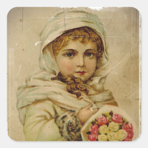 Victorian Girl with Christmas Roses Square Sticker