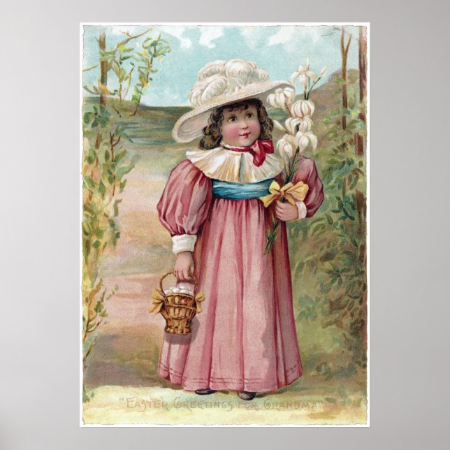 Victorian Girl with Easter Lilies for Grandma Poster (Front)