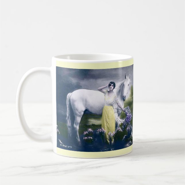 victorian girl with white horse coffee mug (Left)