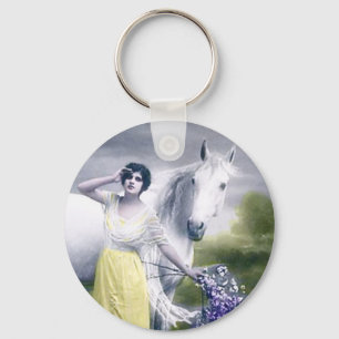 victorian girl with white horse key ring