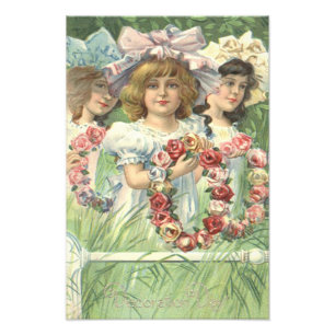 Victorian Girl Wreath Rose Memorial Day Photo Print