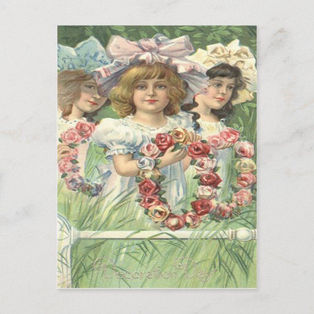 Victorian Girl Wreath Rose Memorial Day Postcard (Front)