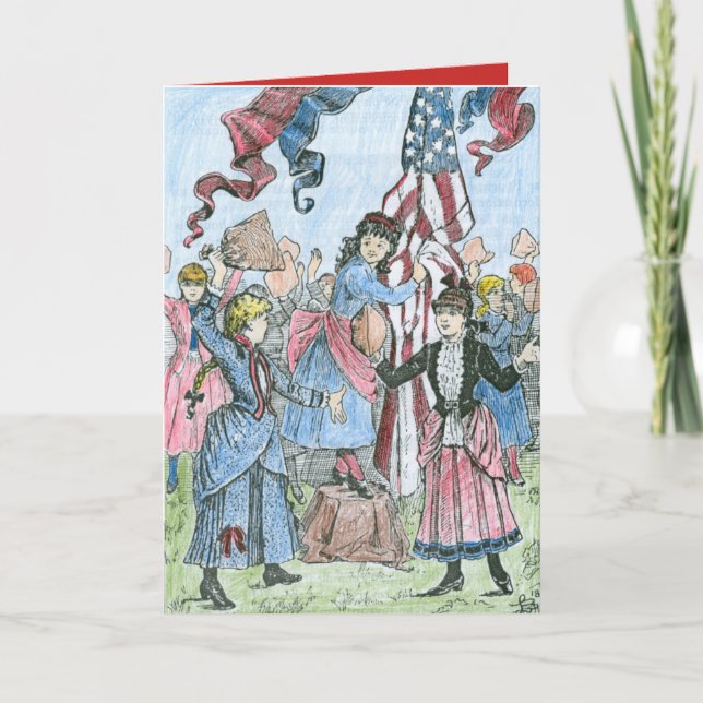 Victorian girls celebrating 4th of July—quote Card (Front)