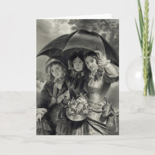 Victorian girls umbrella rainy day spring  card