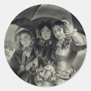Victorian girls umbrella rainy day victorian lady classic round sticker