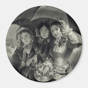 Victorian girls umbrella rainy day victorian lady magnet