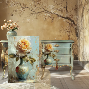 Victorian Glam Golden Rose Teal Vase Oil Impasto Tissue Paper