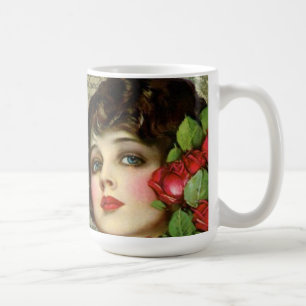 Victorian Glamour Girl w/ Red Rose Coffee Mug