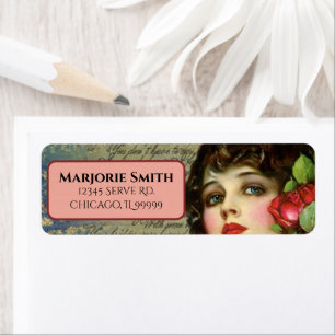 Victorian Glamour Girl w/ Red Rose Return Address Label