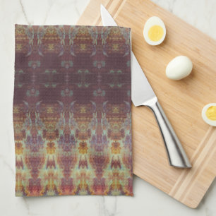 Victorian gold and purple pattern tea towel