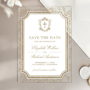 Victorian Gold Catholic Wedding Save the Date Acrylic Invitations