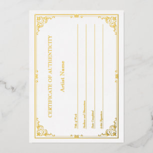 Victorian Gold Foil Certificate of Authenticity 