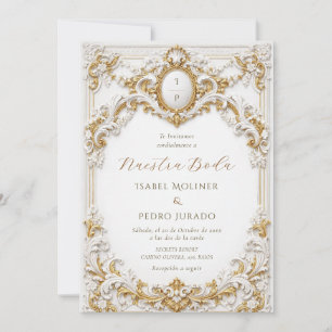 Victorian Gold White Baroque Nuestra Boda Wedding Invitation