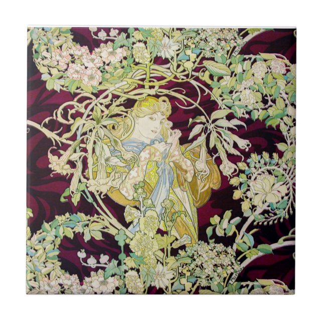 Victorian Gold Wine Sea-Green Ceramic Tile (Front)