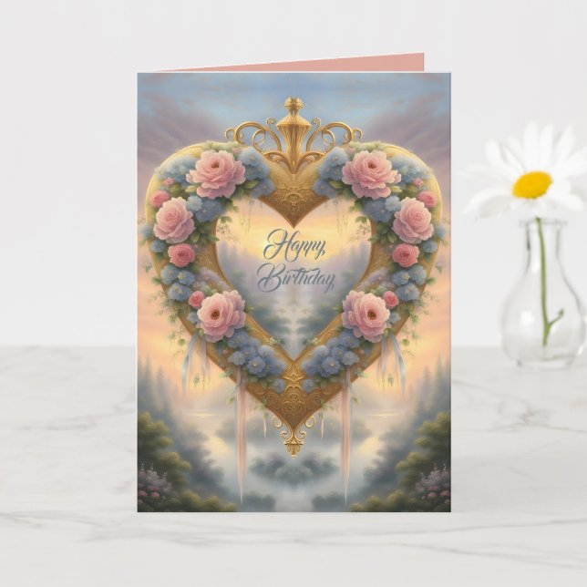 Victorian, golden heart with flowers and saying card (Small Plant)