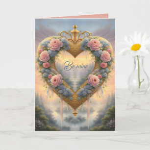 Victorian, golden heart with flowers and saying card